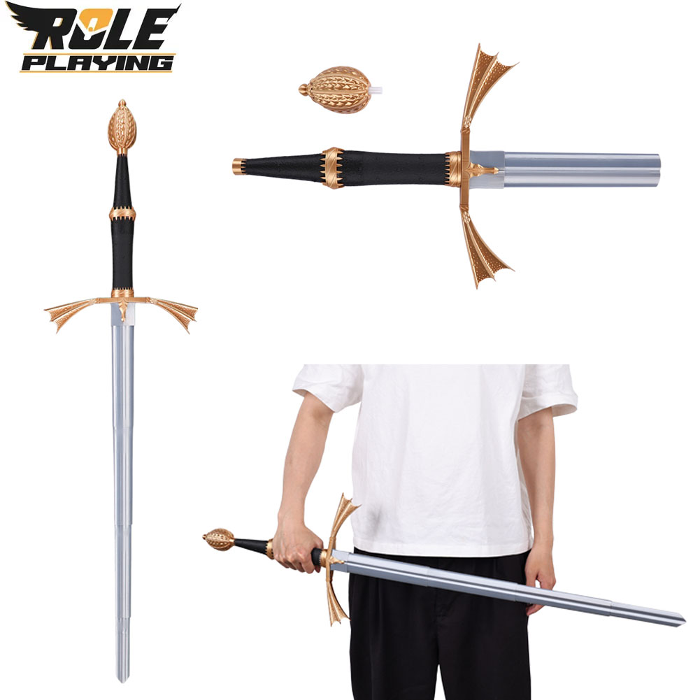 Cosplay Prop Sword - سكين بلاستيكي فضي قابل للسحب لزي