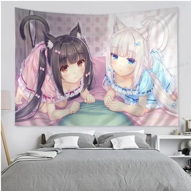 Wall Scroll Tapestry - VIKAMA نسيج جداري بتصميم فتاة القطط